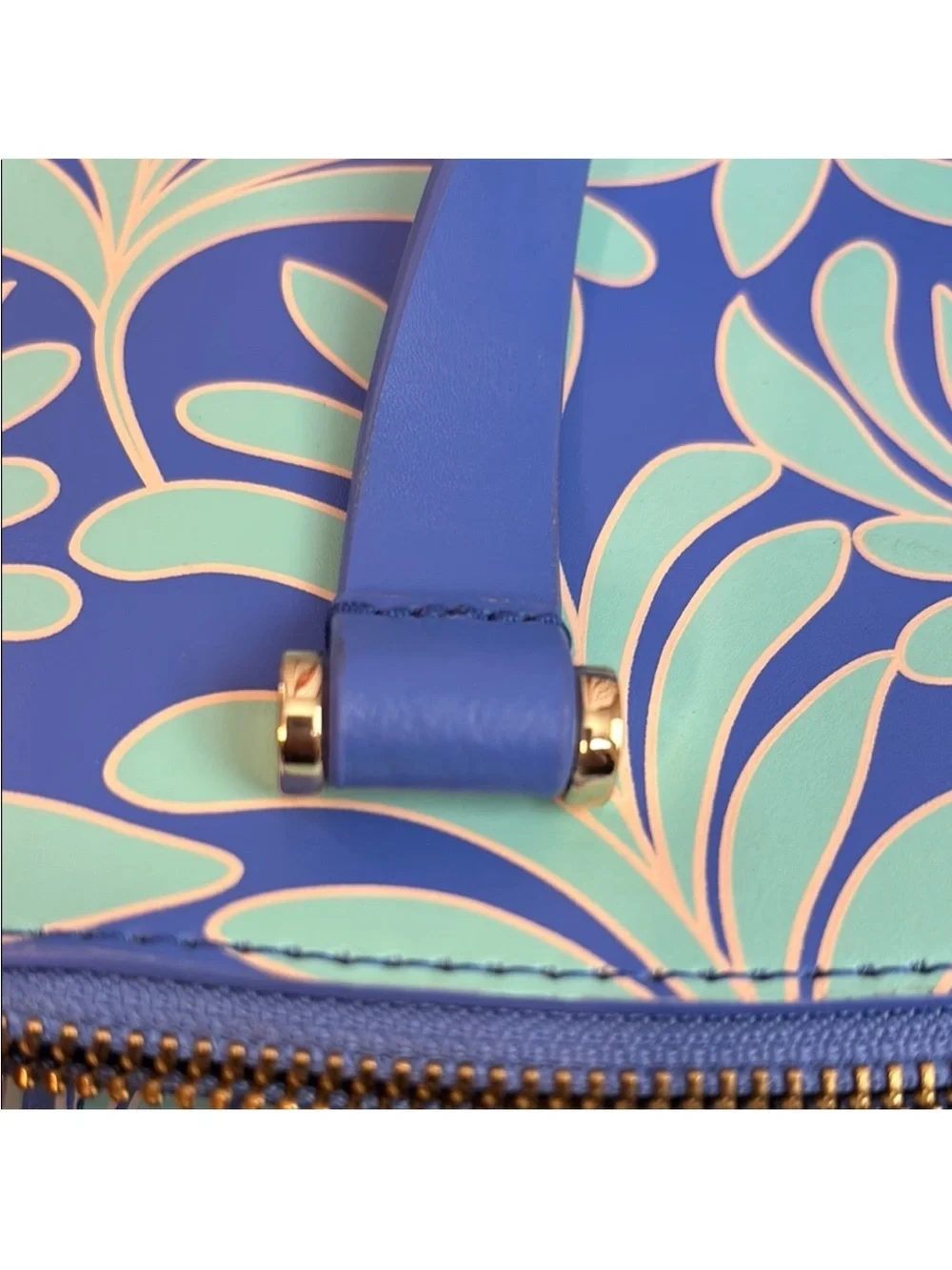 Kate Spade Cobalt Blue and Mint Green SeaFern Leaf-Print Tote